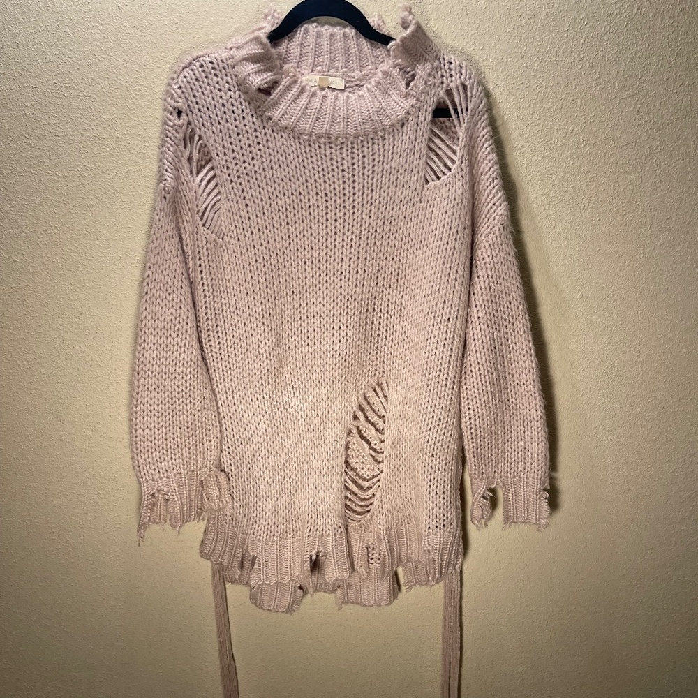Distressed Beige Oversized Sweater